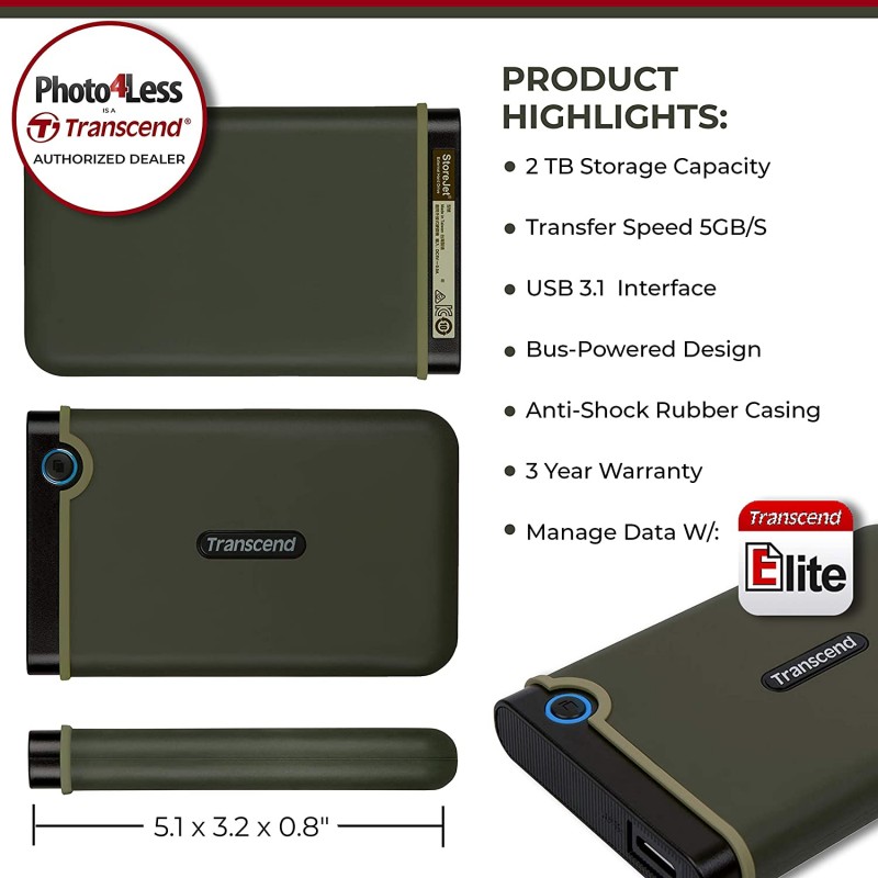 Transcend 2TB USB 3.1 GEN 1 StoreJet 25M3 Portable Hard Drive