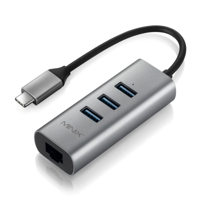 MINIX NEO C-UE Aluminium USB-C to 3-Port USB 3.0 and Gigabit Ethernet Adapter